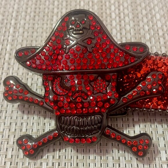 Men's Red Ruby Skull & Cross Bones Belt - Picture 2 of 3